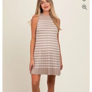 Striped Tan Sleeveless Dress